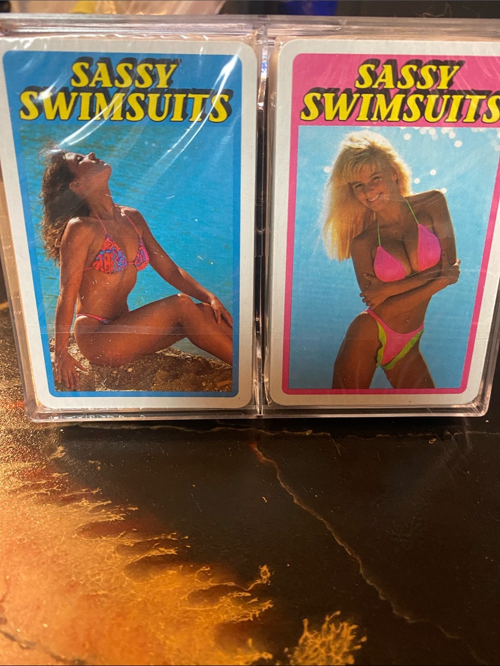 Vintage Sassy Swimsuits. Complete Two-Deck Case printed in Belgium.